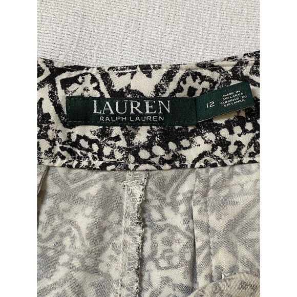 Ralph Lauren LRL Sz 12 Black White Print Pants Belted Drawstring Viscose - Picture 7 of 8